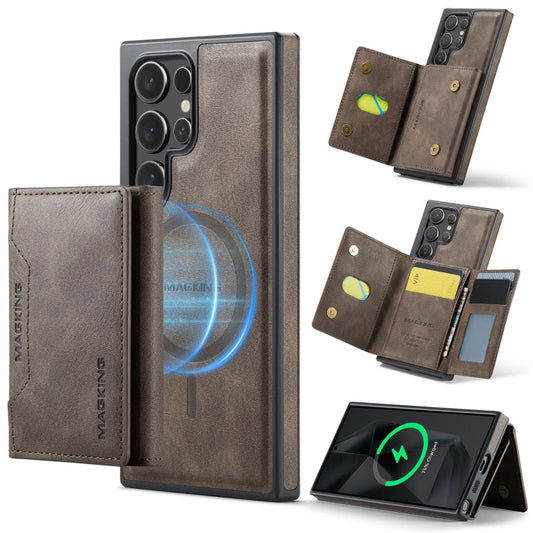 For Samsung Galaxy S24 Ultra 5G MAGKING K2 Series MagSafe RFID Card Bag Detachable Phone Case(Coffee)