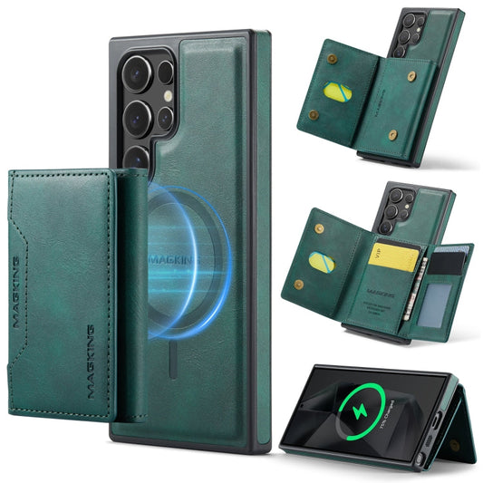 For Samsung Galaxy S24 Ultra 5G MAGKING K2 Series MagSafe RFID Card Bag Detachable Phone Case(Green)