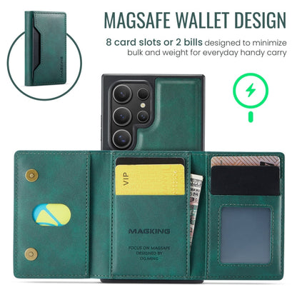 For Samsung Galaxy S24 Ultra 5G MAGKING K2 Series MagSafe RFID Card Bag Detachable Phone Case(Green)