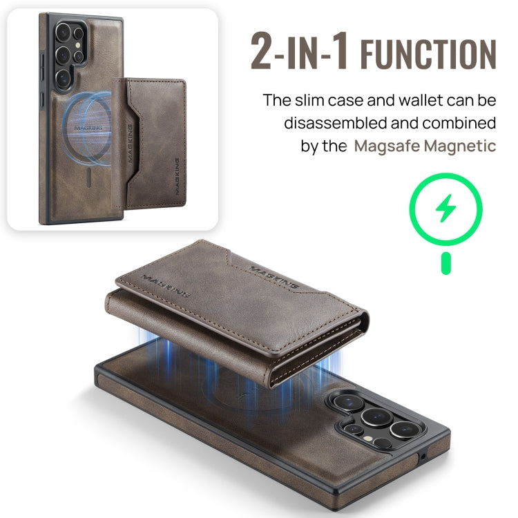 For Samsung Galaxy S23 Ultra 5G MAGKING K2 Series MagSafe RFID Card Bag Detachable Phone Case(Coffee)