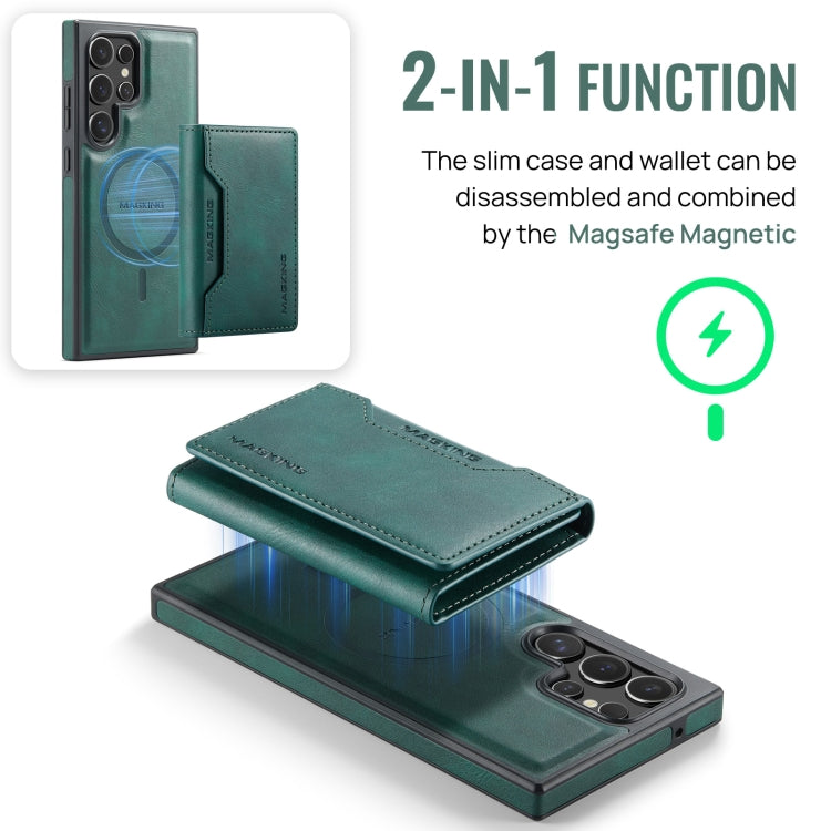 Pour Samsung Galaxy S23 Ultra 5G Étui de Téléphone Détachable MAGKING Série K2 avec Porte-Cartes RFID MagSafe (Vert)