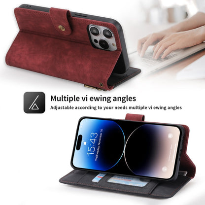 For iPhone 15 Pro POLA Dual-color Zipper Wallet RFID Leather Phone Case(Red Black)