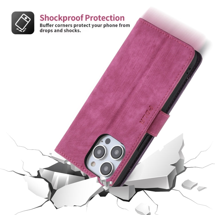 For iPhone 15 Pro POLA Dual-color Zipper Wallet RFID Leather Phone Case(Purple Pink)