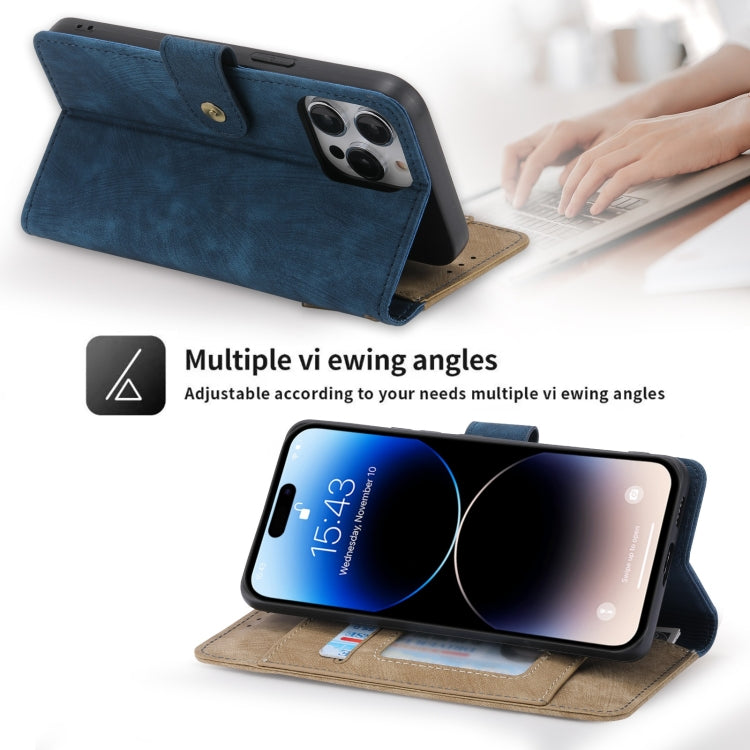 For iPhone 15 Pro POLA Dual-color Zipper Wallet RFID Leather Phone Case(Yellow Blue)