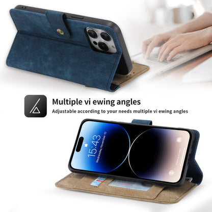 For iPhone 15 Pro POLA Dual-color Zipper Wallet RFID Leather Phone Case(Yellow Blue)