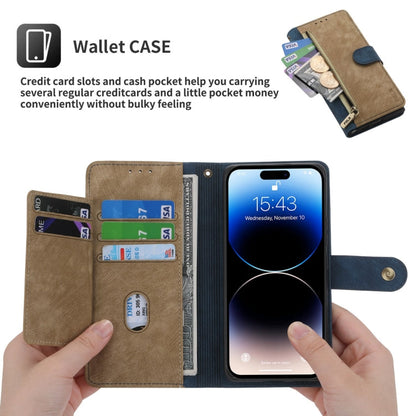 For iPhone 15 Pro POLA Dual-color Zipper Wallet RFID Leather Phone Case(Yellow Blue)