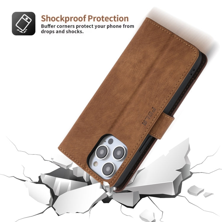 For iPhone 15 Pro POLA Dual-color Zipper Wallet RFID Leather Phone Case(Burgundy Brown)