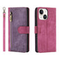 For iPhone 15 Plus POLA Dual-color Zipper Wallet RFID Leather Phone Case(Purple Pink)