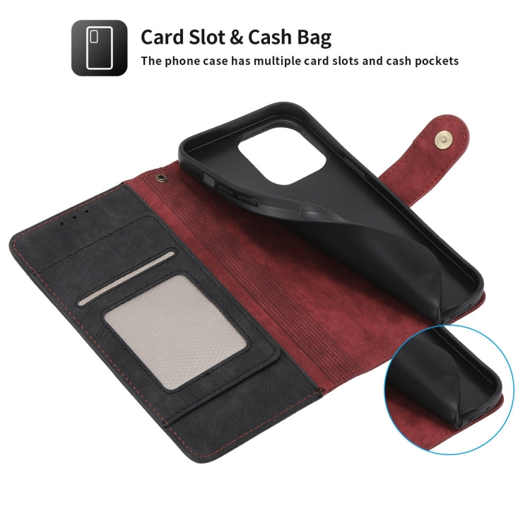 For iPhone 15 POLA Dual-color Zipper Wallet RFID Leather Phone Case(Red Black)