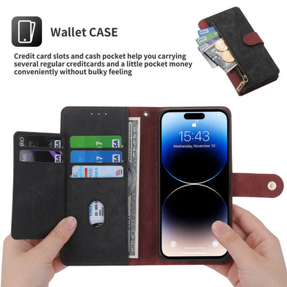 For iPhone 15 POLA Dual-color Zipper Wallet RFID Leather Phone Case(Red Black)