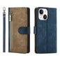 For iPhone 14 Plus POLA Dual-color Zipper Wallet RFID Leather Phone Case(Yellow Blue)
