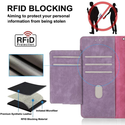 Pour iPhone 14 POLA Étui portefeuille en cuir avec fermeture éclair bicolore RFID (rose violet)