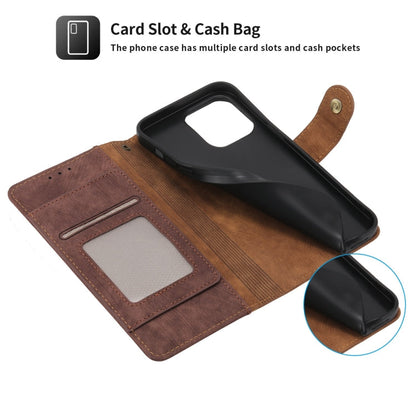 For iPhone 14 POLA Dual-color Zipper Wallet RFID Leather Phone Case(Burgundy Brown)