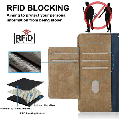 For iPhone 14 Pro Max POLA Dual-color Zipper Wallet RFID Leather Phone Case(Yellow Blue)