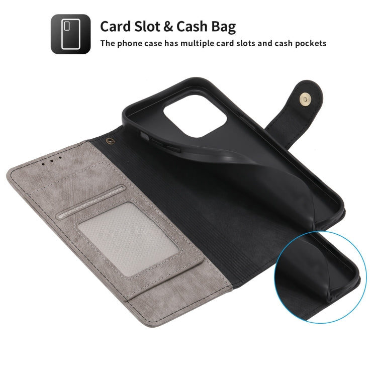 For iPhone 13 Pro POLA Dual-color Zipper Wallet RFID Leather Phone Case(Grey Black)