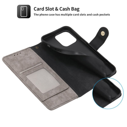 For iPhone 13 Pro POLA Dual-color Zipper Wallet RFID Leather Phone Case(Grey Black)