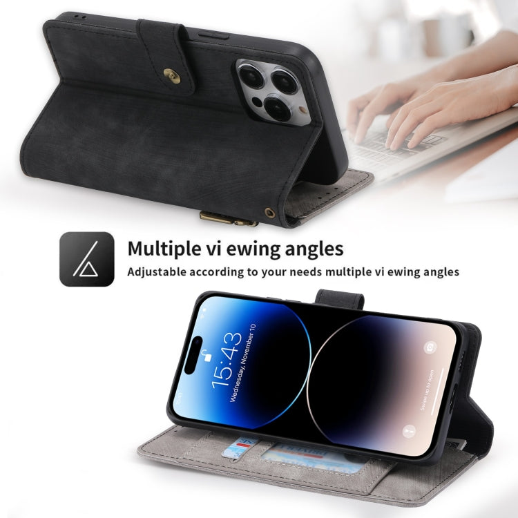For iPhone 13 Pro POLA Dual-color Zipper Wallet RFID Leather Phone Case(Grey Black)