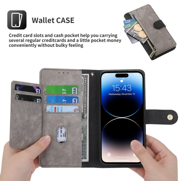 For iPhone 13 Pro POLA Dual-color Zipper Wallet RFID Leather Phone Case(Grey Black)