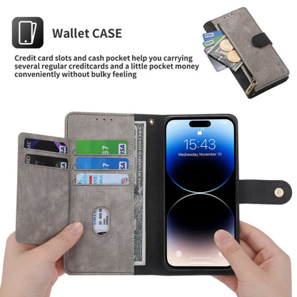 For iPhone 13 Pro POLA Dual-color Zipper Wallet RFID Leather Phone Case(Grey Black)