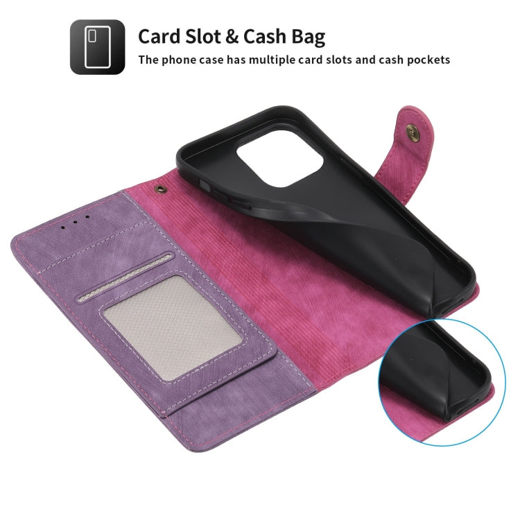 For iPhone 13 POLA Dual-color Zipper Wallet RFID Leather Phone Case(Purple Pink)