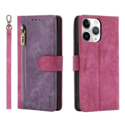 For iPhone 11 Pro POLA Dual-color Zipper Wallet RFID Leather Phone Case(Purple Pink)