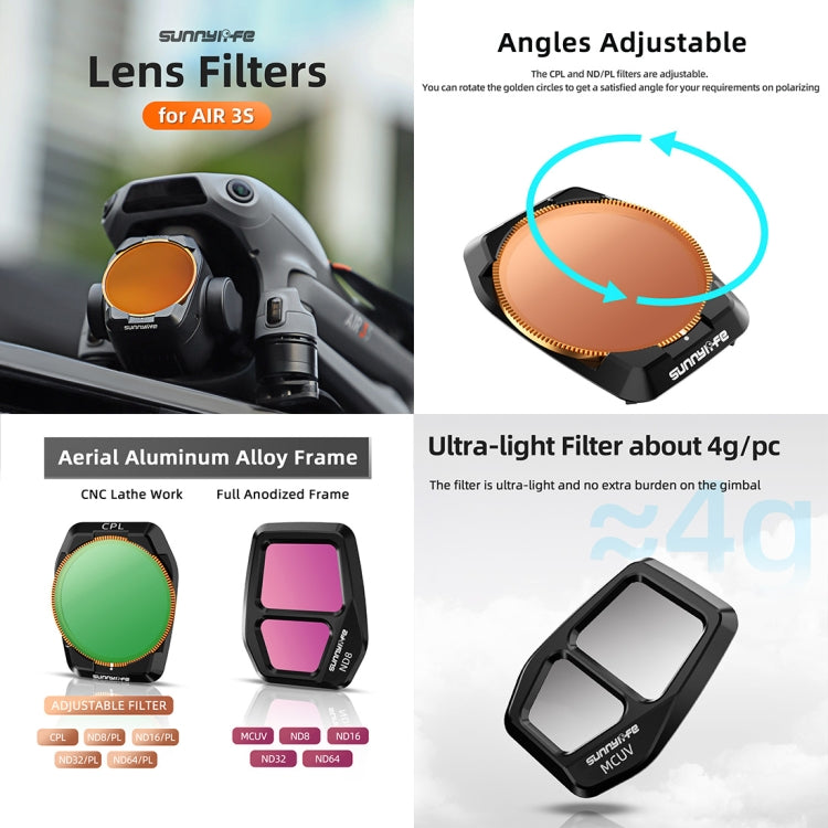 Pour filtre d'objectif de caméra DJI Air 3S Sunnylife, filtre : ND16