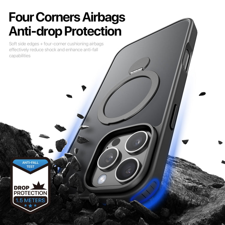 For iPhone 16 Pro DUX DUCIS Yind Series MagSafe TPU Hybrid PC Phone Case with Stand(Black)