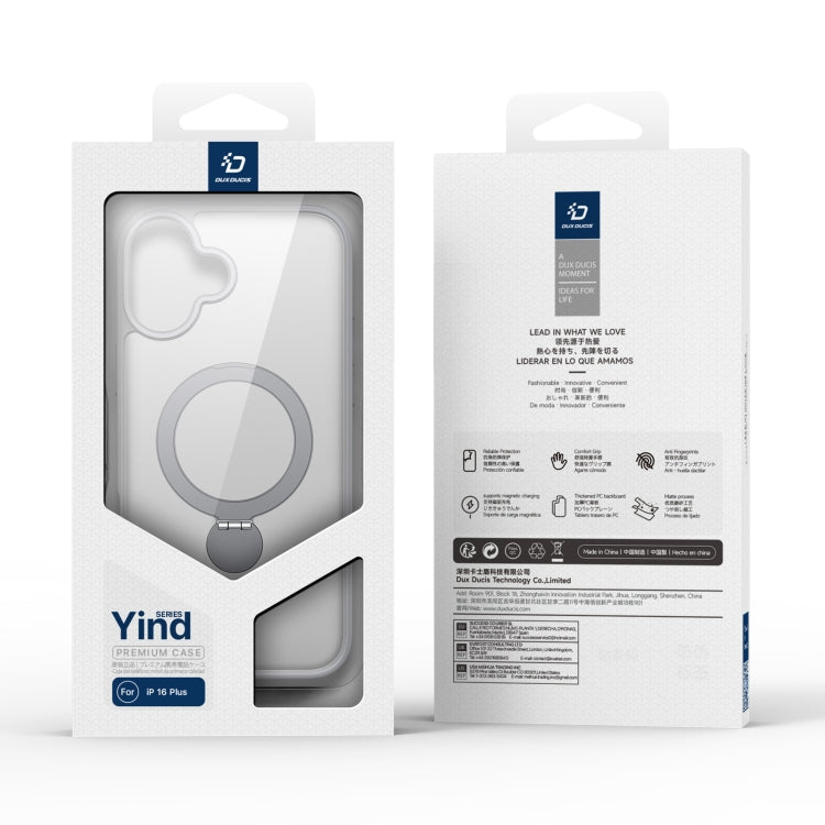 Pour iPhone 16 Plus DUX DUCIS Série Yind Coque de téléphone hybride en TPU et PC MagSafe avec support (Gris)