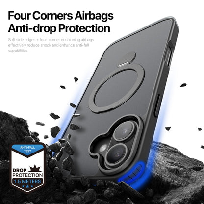 For iPhone 16 DUX DUCIS Yind Series MagSafe TPU Hybrid PC Phone Case with Stand(Black)