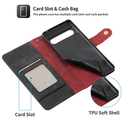 For Google Pixel 7 POLA Dual-color Zipper Wallet RFID Leather Phone Case(Red Black)