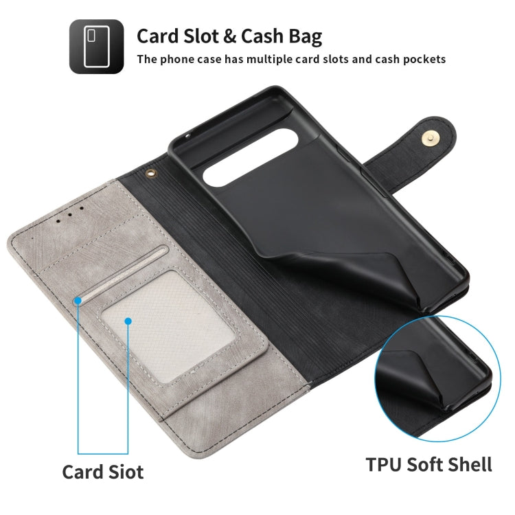 For Google Pixel 7 POLA Dual-color Zipper Wallet RFID Leather Phone Case(Grey Black)