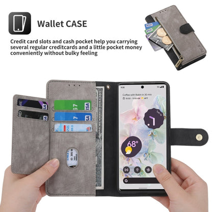 For Google Pixel 7 POLA Dual-color Zipper Wallet RFID Leather Phone Case(Grey Black)