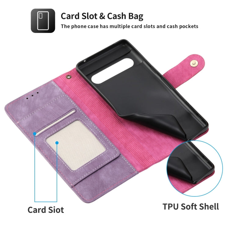 For Google Pixel 7 POLA Dual-color Zipper Wallet RFID Leather Phone Case(Purple Pink)