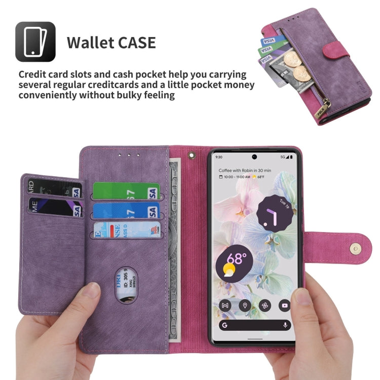 For Google Pixel 7 POLA Dual-color Zipper Wallet RFID Leather Phone Case(Purple Pink)