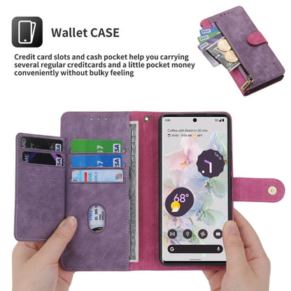 For Google Pixel 7 POLA Dual-color Zipper Wallet RFID Leather Phone Case(Purple Pink)