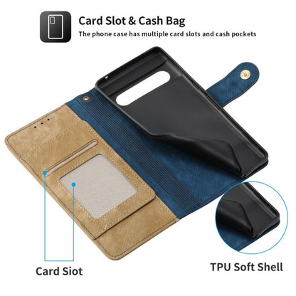 For Google Pixel 7 POLA Dual-color Zipper Wallet RFID Leather Phone Case(Yellow Blue)