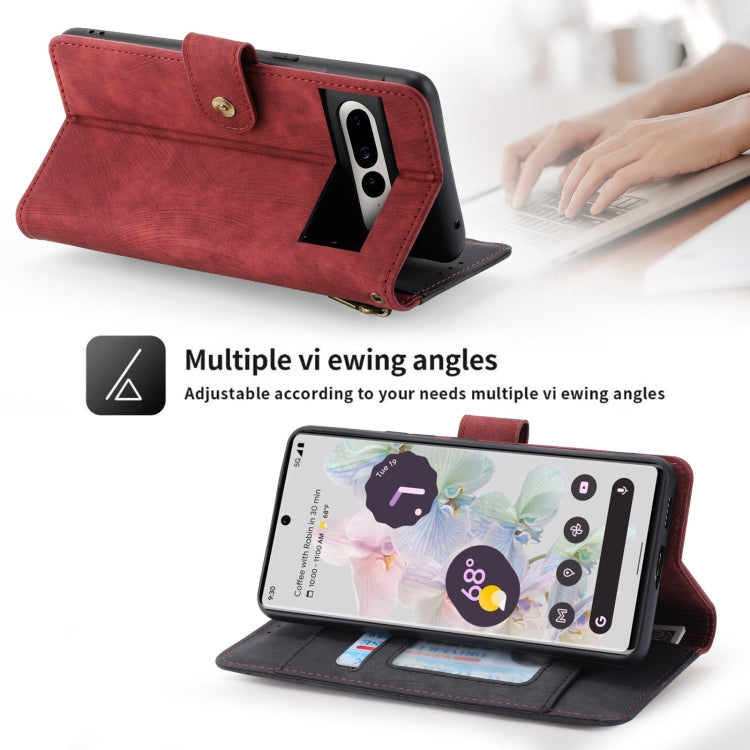 For Google Pixel 7 Pro POLA Dual-color Zipper Wallet RFID Leather Phone Case(Red Black)