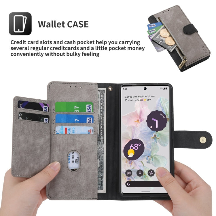 For Google Pixel 7 Pro POLA Dual-color Zipper Wallet RFID Leather Phone Case(Grey Black)