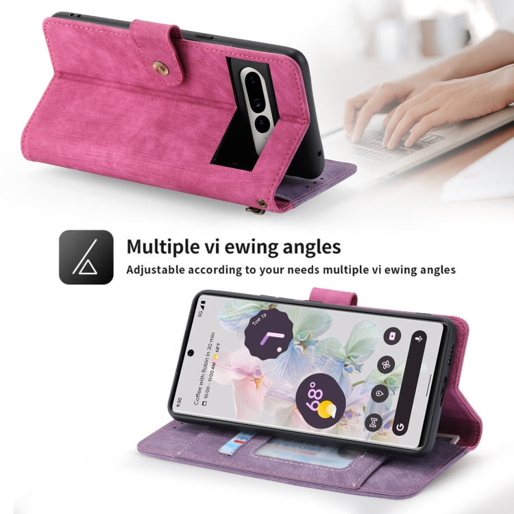 For Google Pixel 7 Pro POLA Dual-color Zipper Wallet RFID Leather Phone Case(Purple Pink)