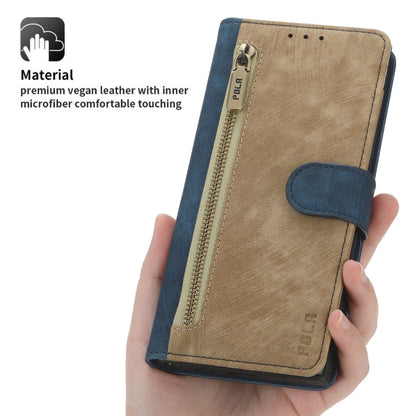 For Google Pixel 7 Pro POLA Dual-color Zipper Wallet RFID Leather Phone Case(Yellow Blue)