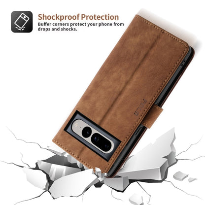 For Google Pixel 7 Pro POLA Dual-color Zipper Wallet RFID Leather Phone Case(Burgundy Brown)