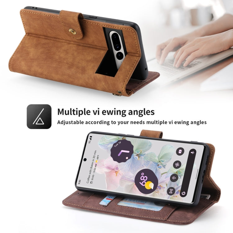 For Google Pixel 7 Pro POLA Dual-color Zipper Wallet RFID Leather Phone Case(Burgundy Brown)