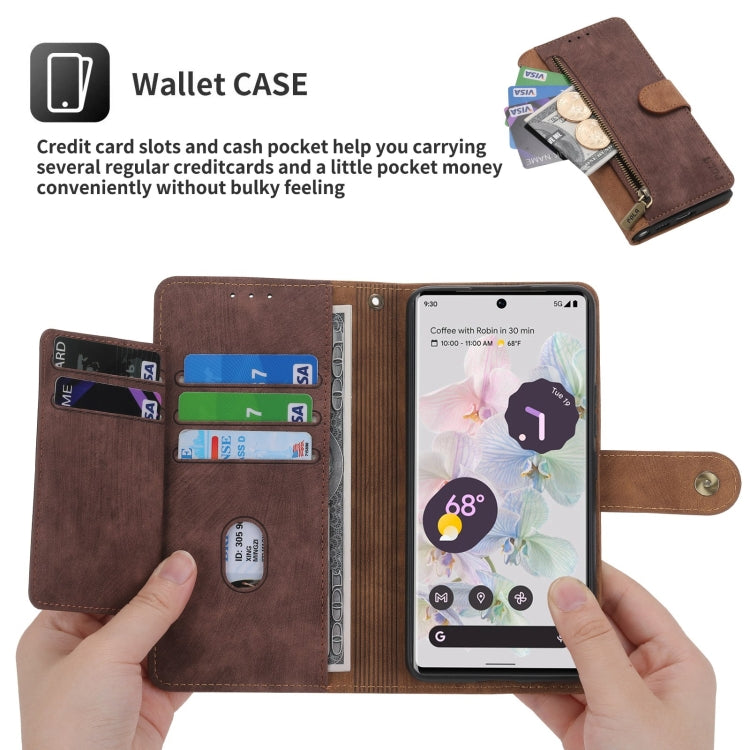 For Google Pixel 7 Pro POLA Dual-color Zipper Wallet RFID Leather Phone Case(Burgundy Brown)