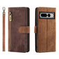 For Google Pixel 7 Pro POLA Dual-color Zipper Wallet RFID Leather Phone Case(Burgundy Brown)
