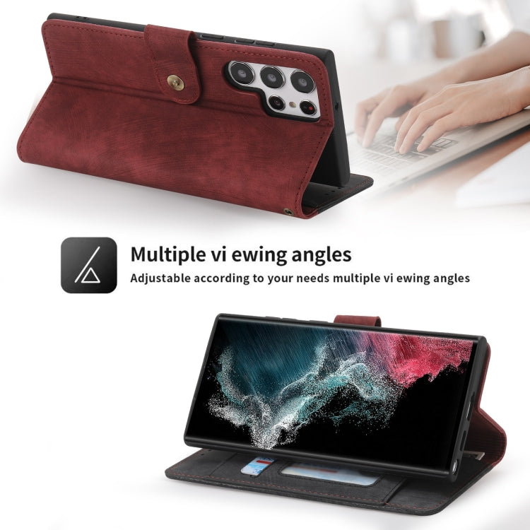 For Samsung Galaxy S22 Ultra 5G POLA Dual-color Zipper Wallet RFID Leather Phone Case(Red Black)