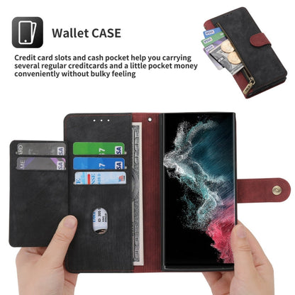 For Samsung Galaxy S22 Ultra 5G POLA Dual-color Zipper Wallet RFID Leather Phone Case(Red Black)