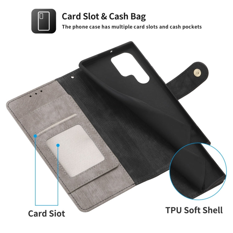 For Samsung Galaxy S22 Ultra 5G POLA Dual-color Zipper Wallet RFID Leather Phone Case(Grey Black)