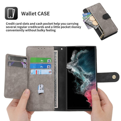 For Samsung Galaxy S22 Ultra 5G POLA Dual-color Zipper Wallet RFID Leather Phone Case(Grey Black)