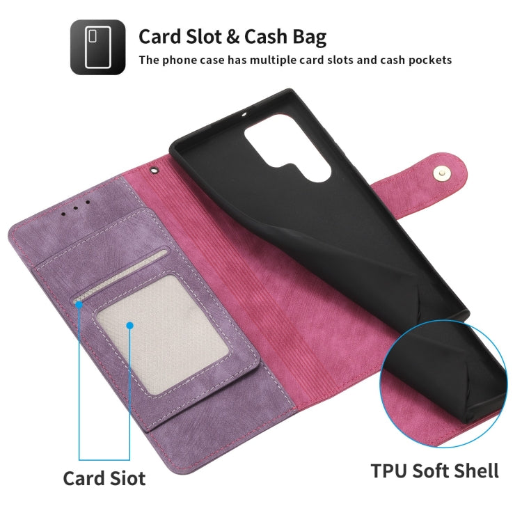 For Samsung Galaxy S22 Ultra 5G POLA Dual-color Zipper Wallet RFID Leather Phone Case(Purple Pink)
