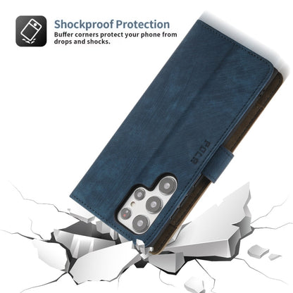 For Samsung Galaxy S22 Ultra 5G POLA Dual-color Zipper Wallet RFID Leather Phone Case(Yellow Blue)